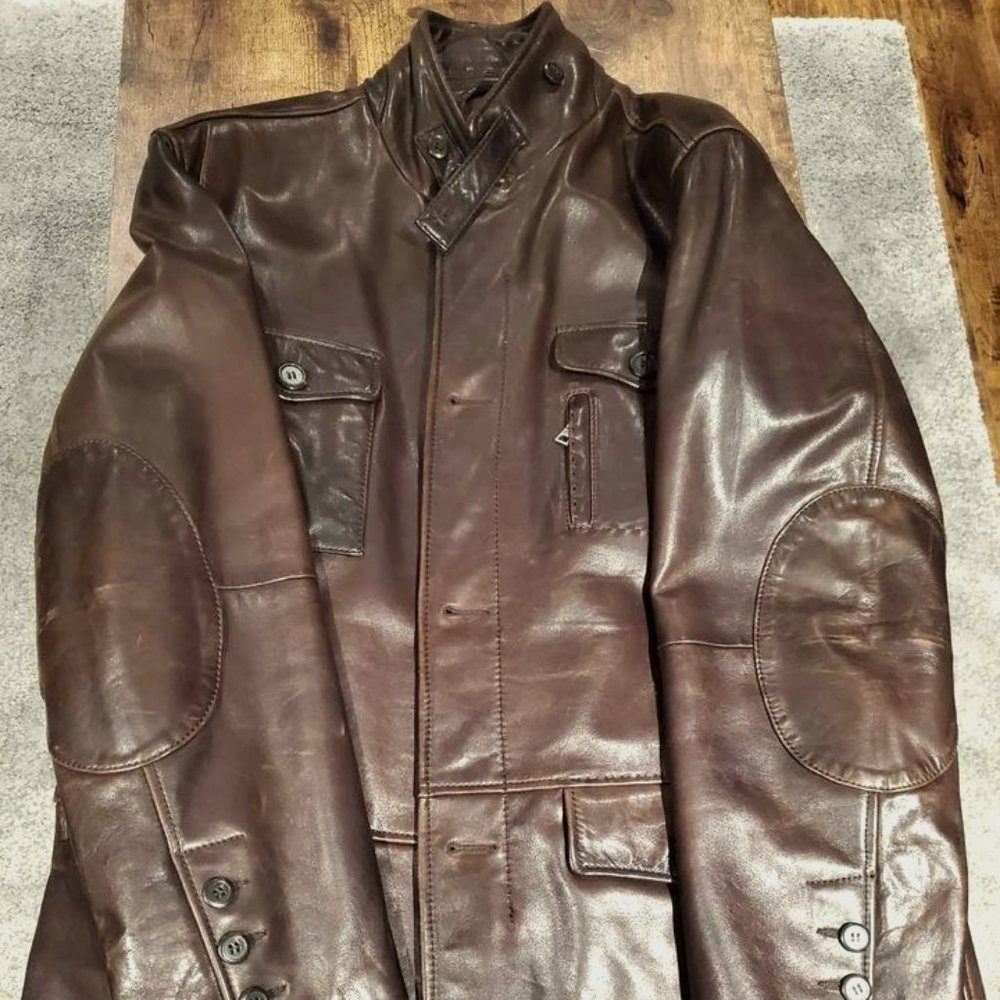 Mens Danier brown leather coat - size large